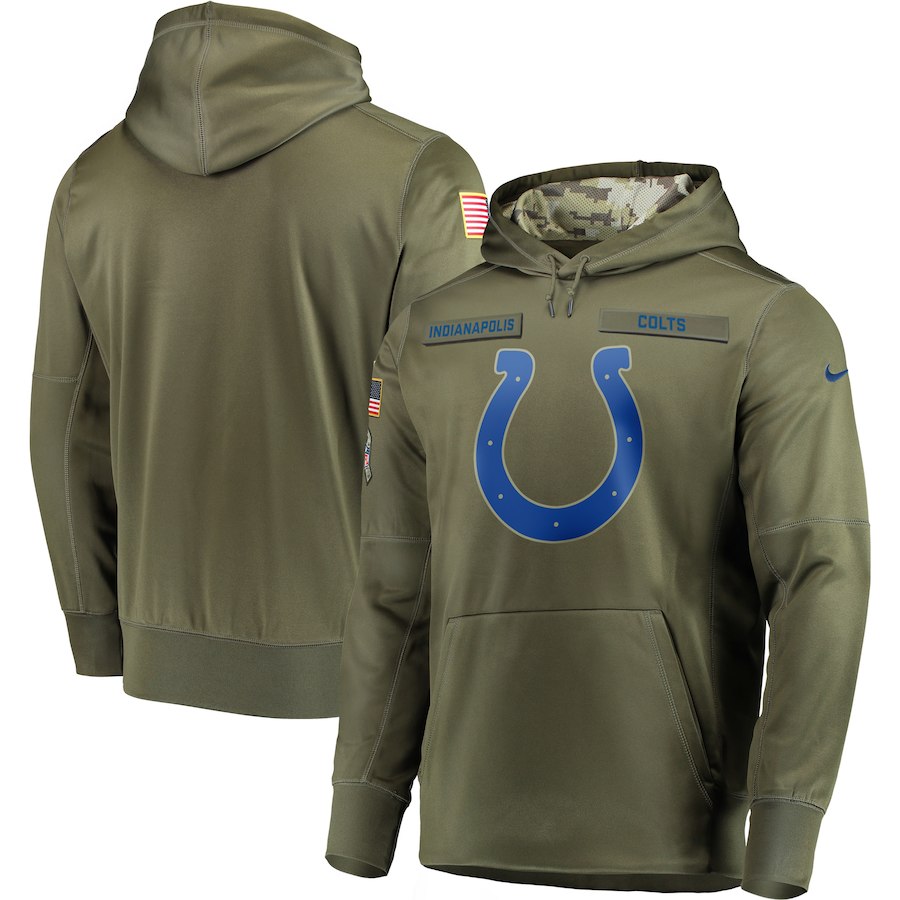 Men's Indianapolis Colts 2018 Olive Salute to Service Sideline Therma Performance Pullover Stitched Hoodie